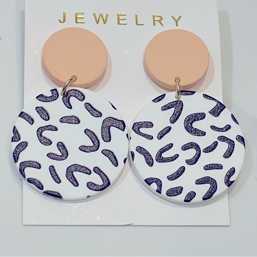 Peach and white Circular dangle earrings